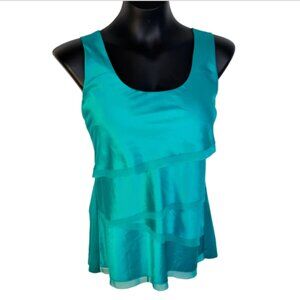 Ann Taylor Tank Top Blouse Womens Size M Asymmetrical Tiered Emerald Green